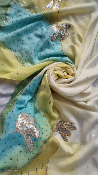 Cerulean Shimmer Pashmina Embellished Scarf