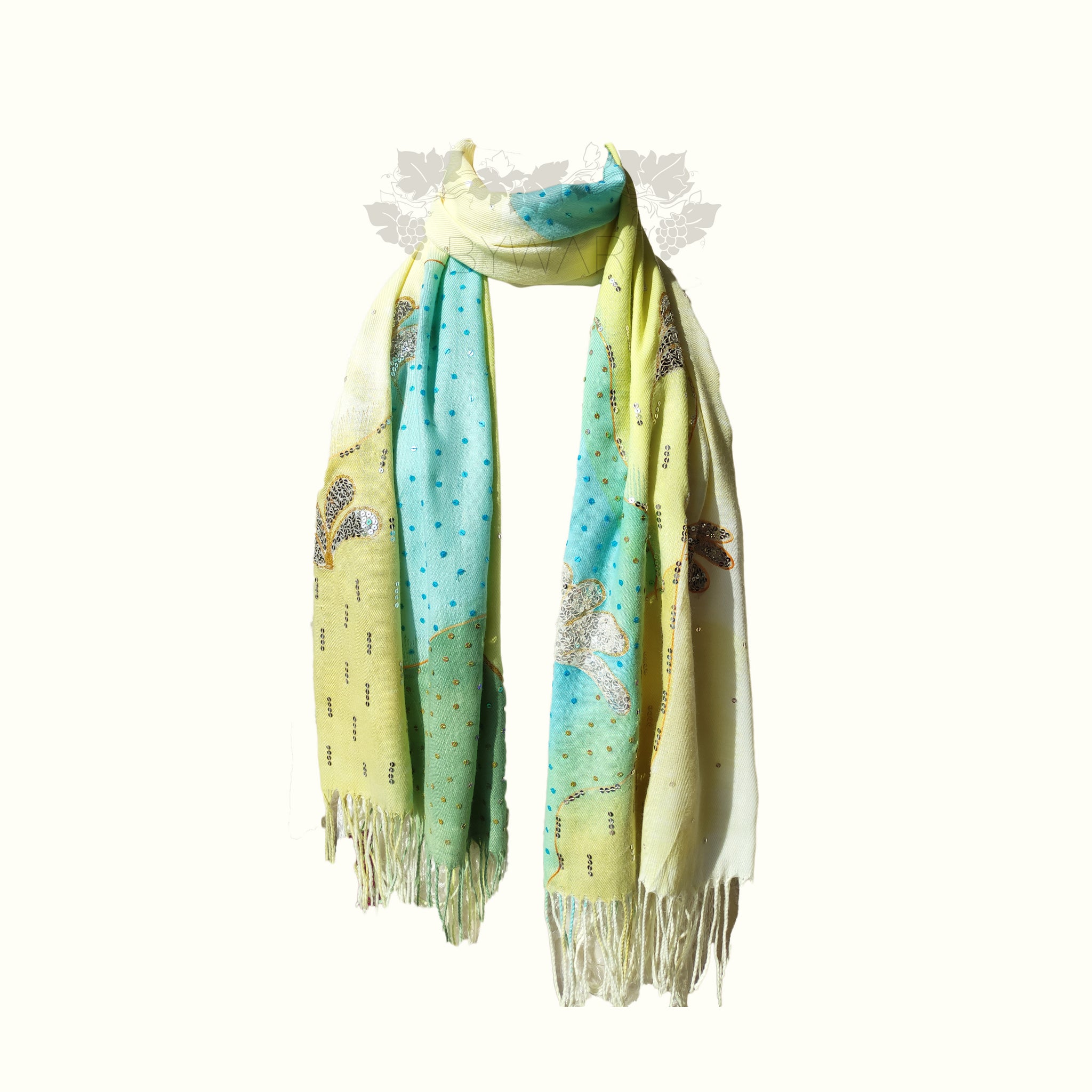 Cerulean Shimmer Pashmina Embellished Scarf