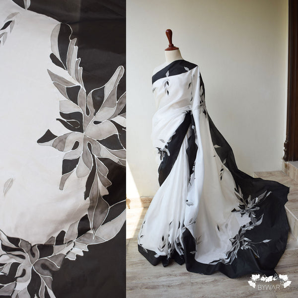 Monochrome Blossom Sari