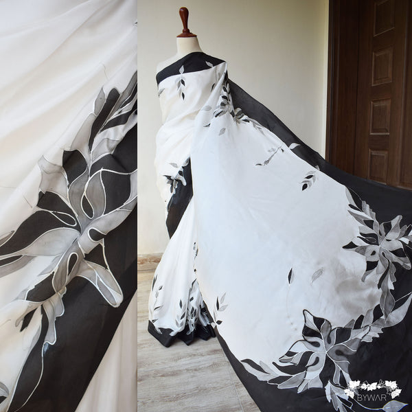 Monochrome Blossom Sari