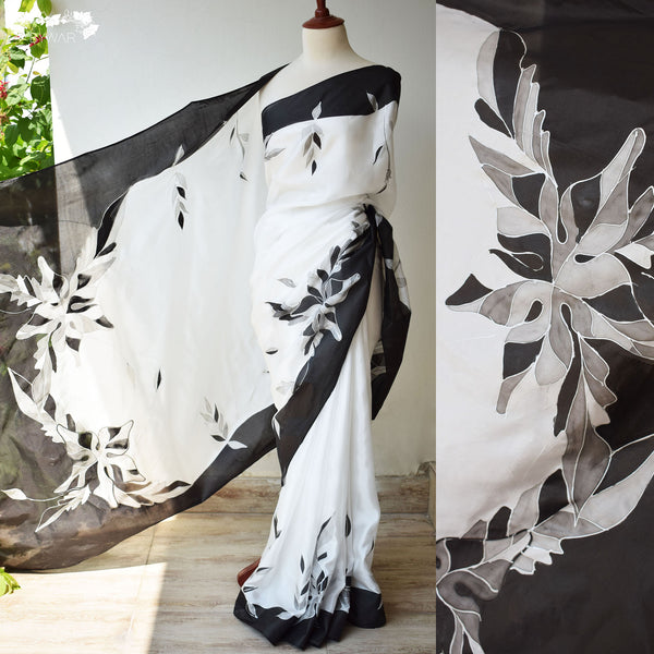 Monochrome Blossom Sari