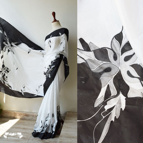 Monochrome Blossom Sari