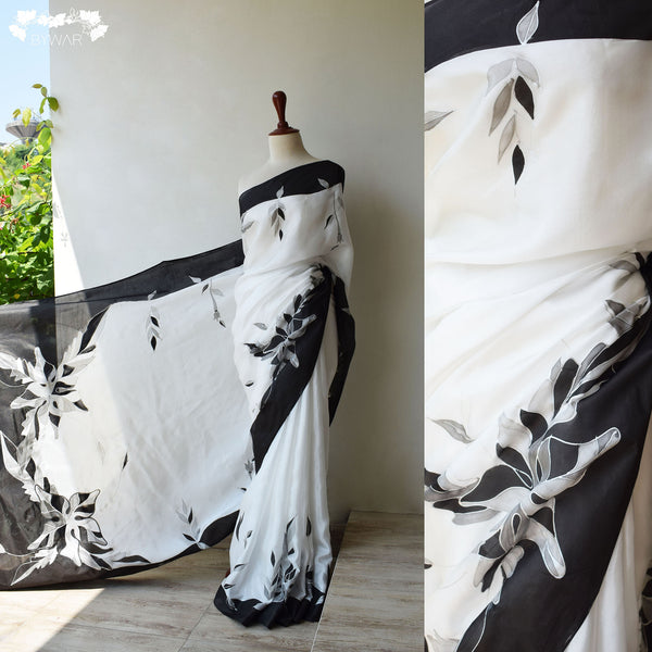 Monochrome Blossom Sari