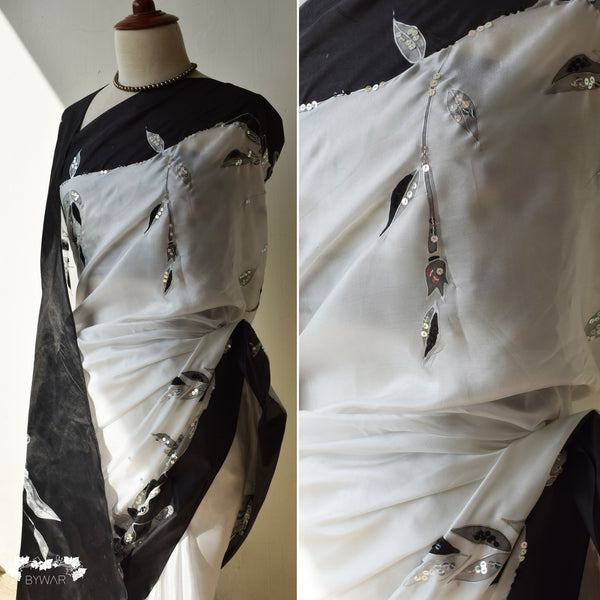 Monochrome Blossom Sari Sequins Embellished
