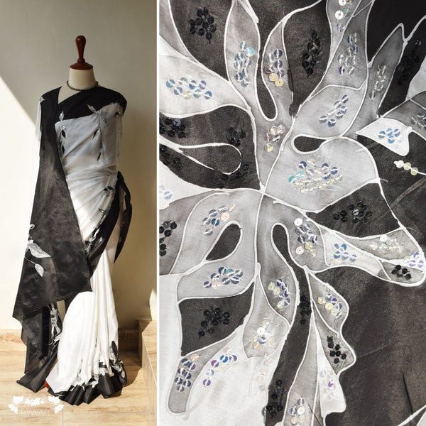 Monochrome Blossom Sari Sequins Embellished